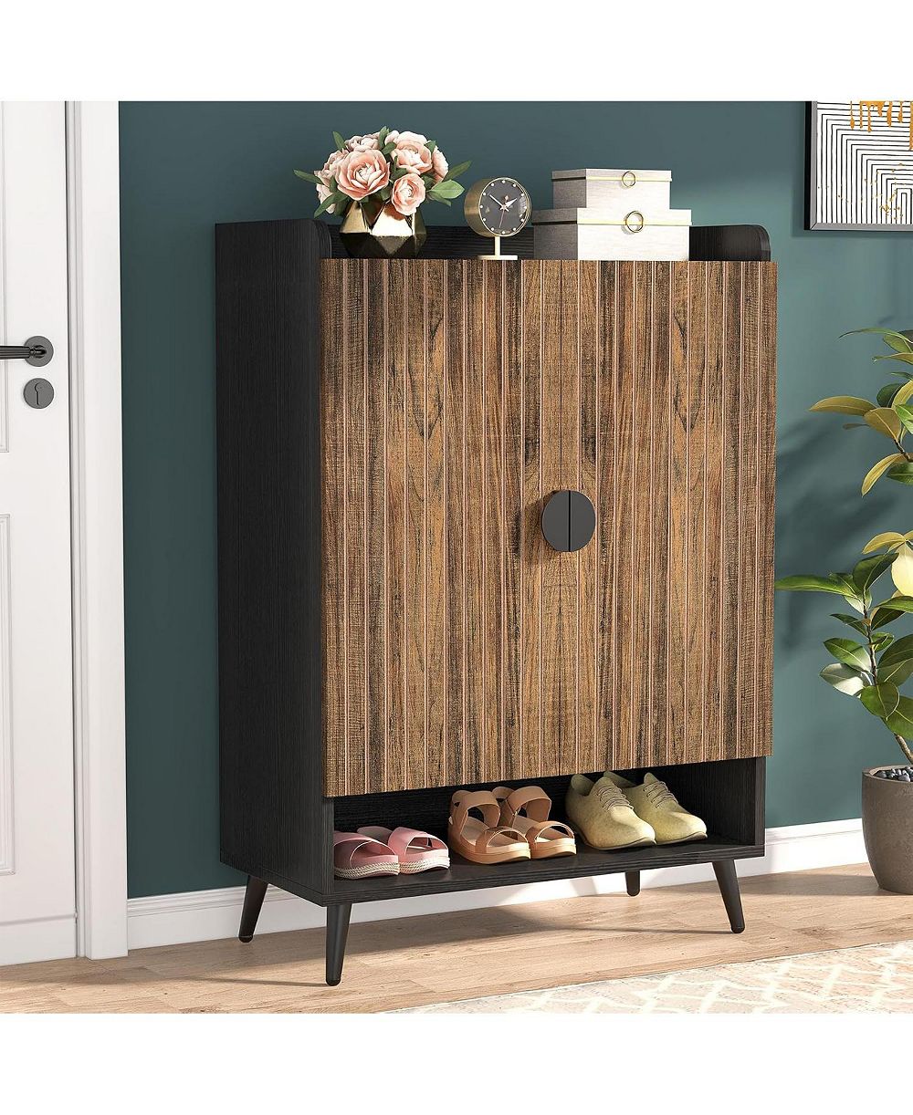 Tribesigns  6-Tier Shoe Storage Cabinet with Adjustable Shelves, Shoe Cabinet with Doors, Wooden Shoes Rack