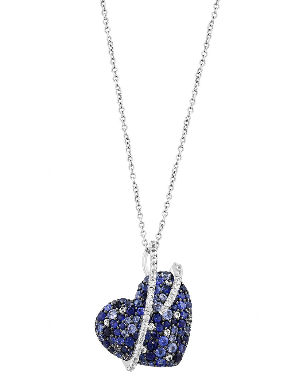 EFFY Collection Blue Sapphire (2-1/3 ct. t.w.) & White Sapphire (1/3 ct. t.w.) Pendant Necklace in Sterling Silver