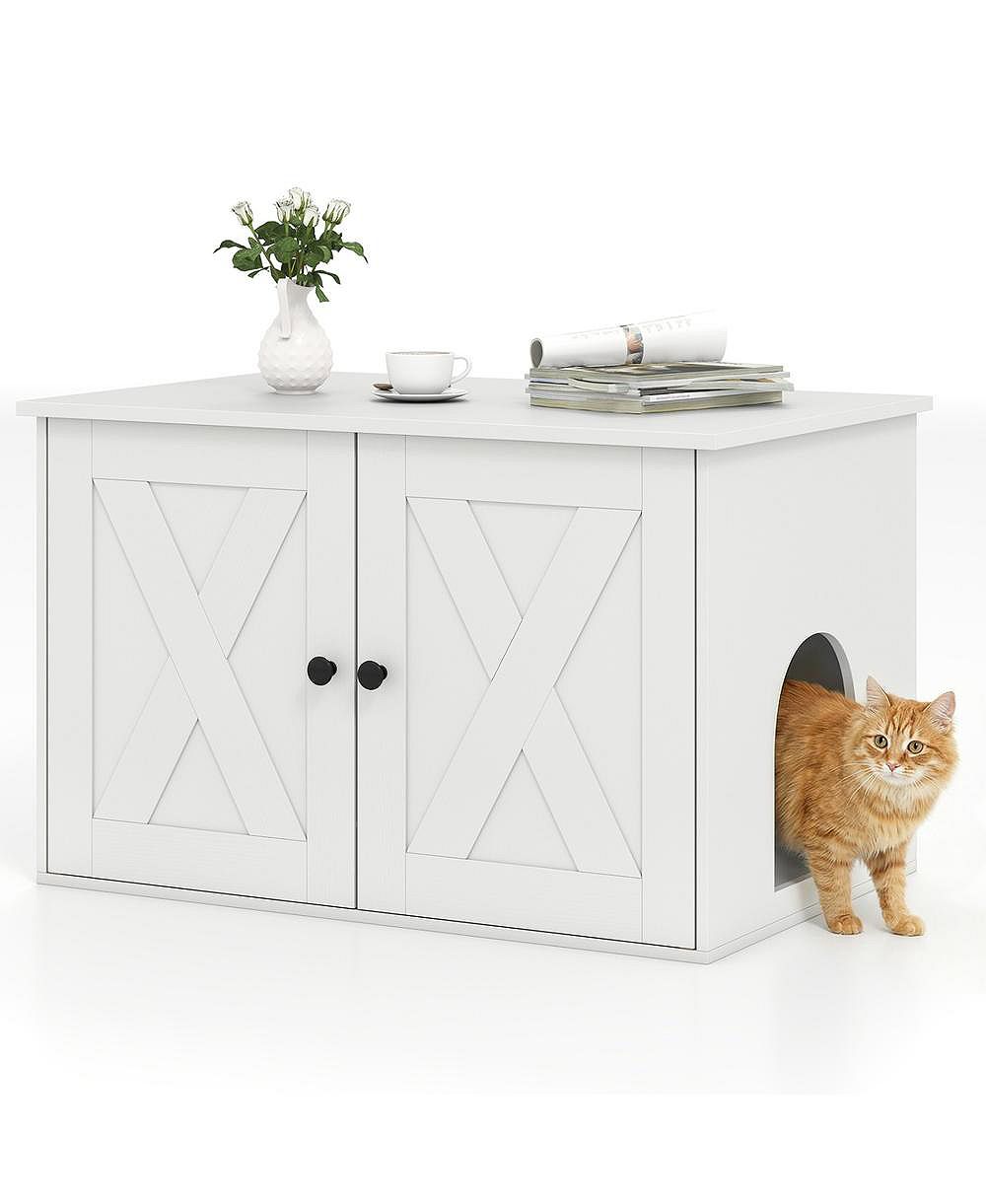 RUIE Hidden Cat Litter Box Cabinet End Table with Removable Divider Panel