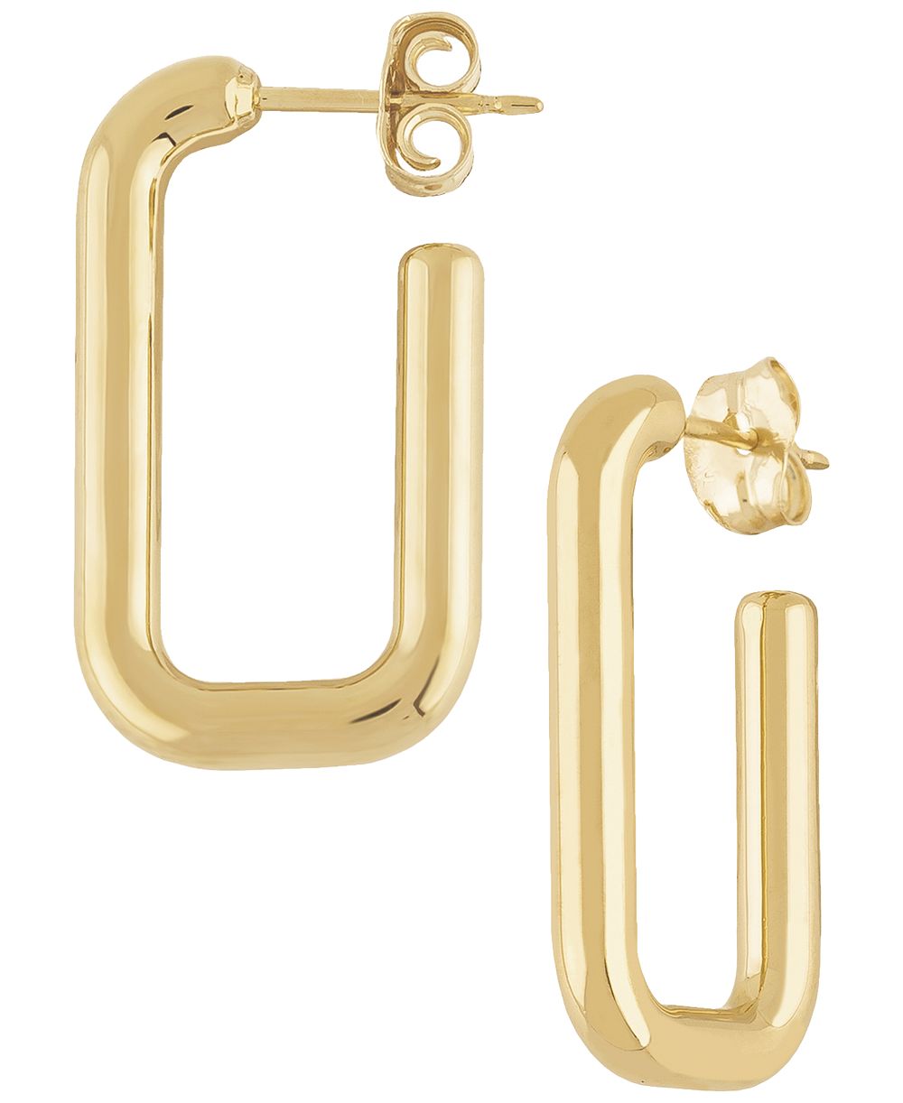 Macy's серьги-кольца J Hoop, малый прямоугольный дизайн, 14k Yellow Gold