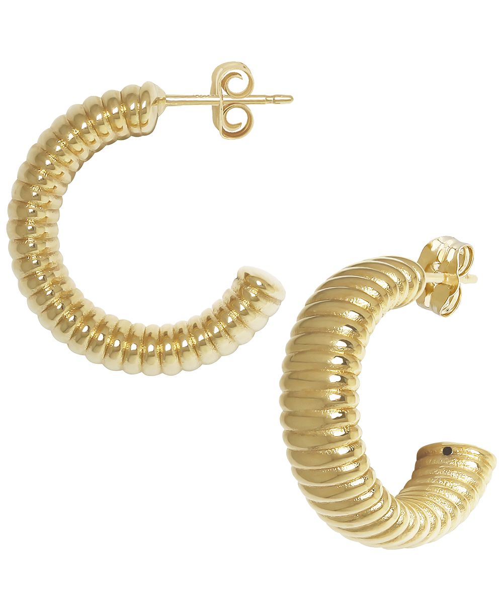Серьги Macy's Sculptured Multi Ribbed Hoop 14k Yellow Gold