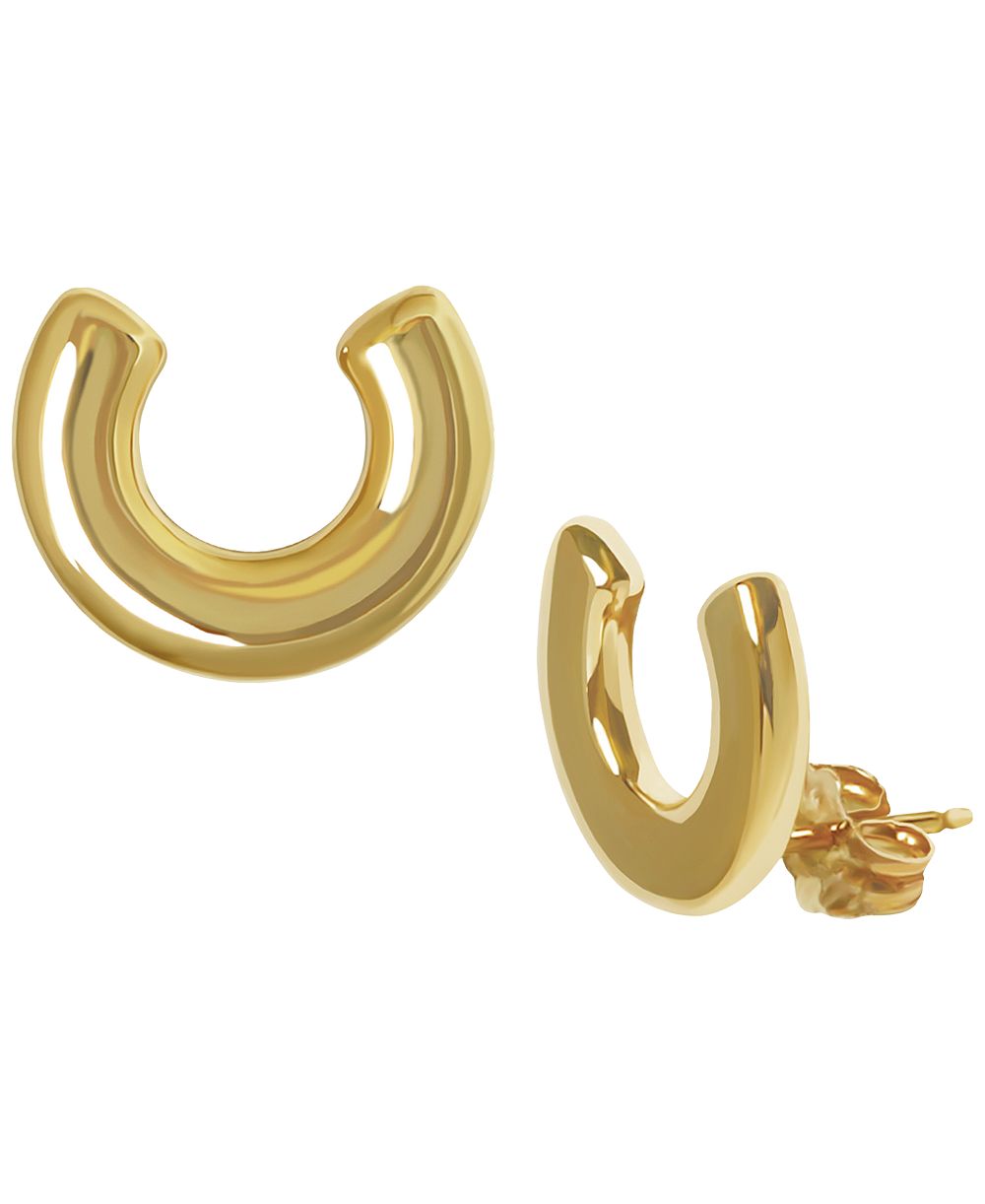 Серьги-гвоздики из желтого золота 14k в форме подковы