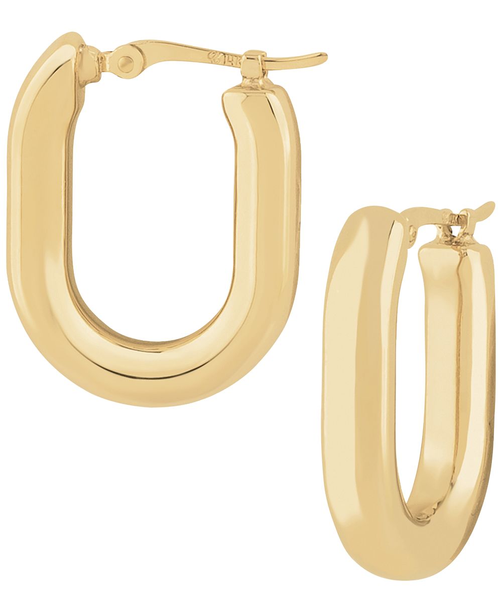Серьги-кольца Sculptured Round Tube U из золота 14k Yellow Gold