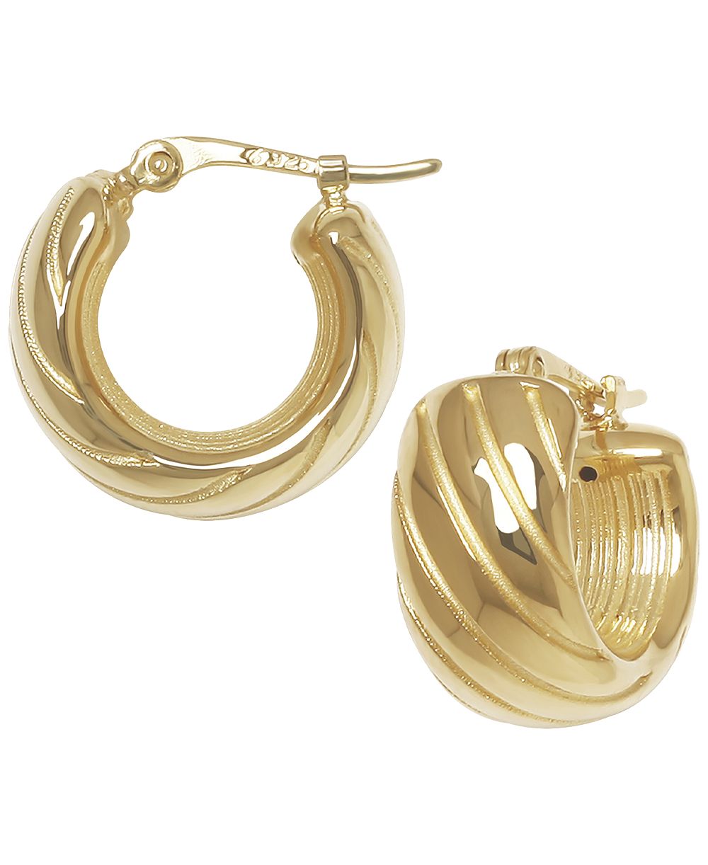 Серьги-кольца с объемным узором из желтого золота 14k
