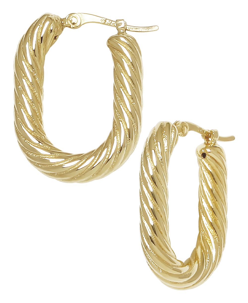Серьги-кольца с витым спиральным кабелем из желтого золота 14k