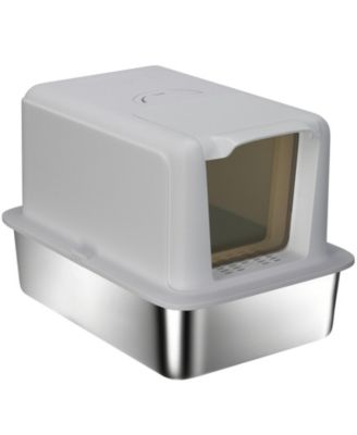 Лоток для кошек RUIE 2-in-1 из нержавеющей стали со съемной крышкой и ковшом