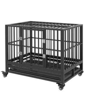 RUIE Heavy Duty Metal Dog Crate Kennel with Lockable Wheels and Tray