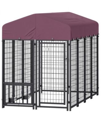 RUIE Outdoor Dog Kennel Welded Wire Dog Run with Rotating Adjustable Bowls