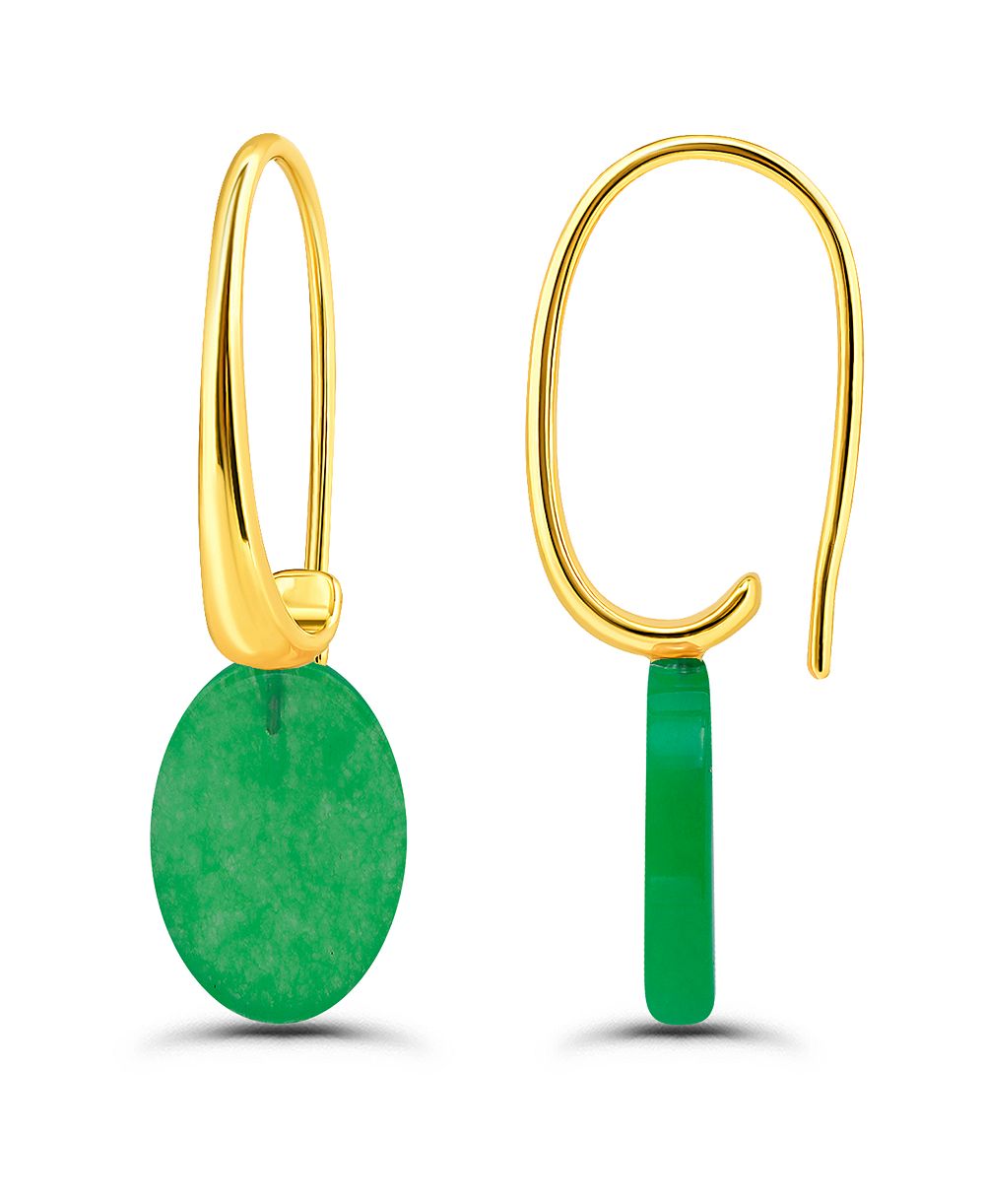 Macy's 14k Gold-Plated Genuine Stone Oval Hardwire Fishhook Drop Earrings