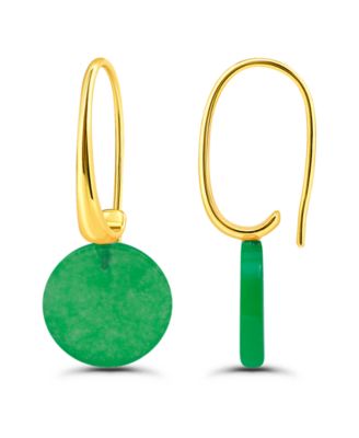 Macy's 14k Gold-Plated Genuine Stone Round Disc Hardwire Fishhook Drop Earrings