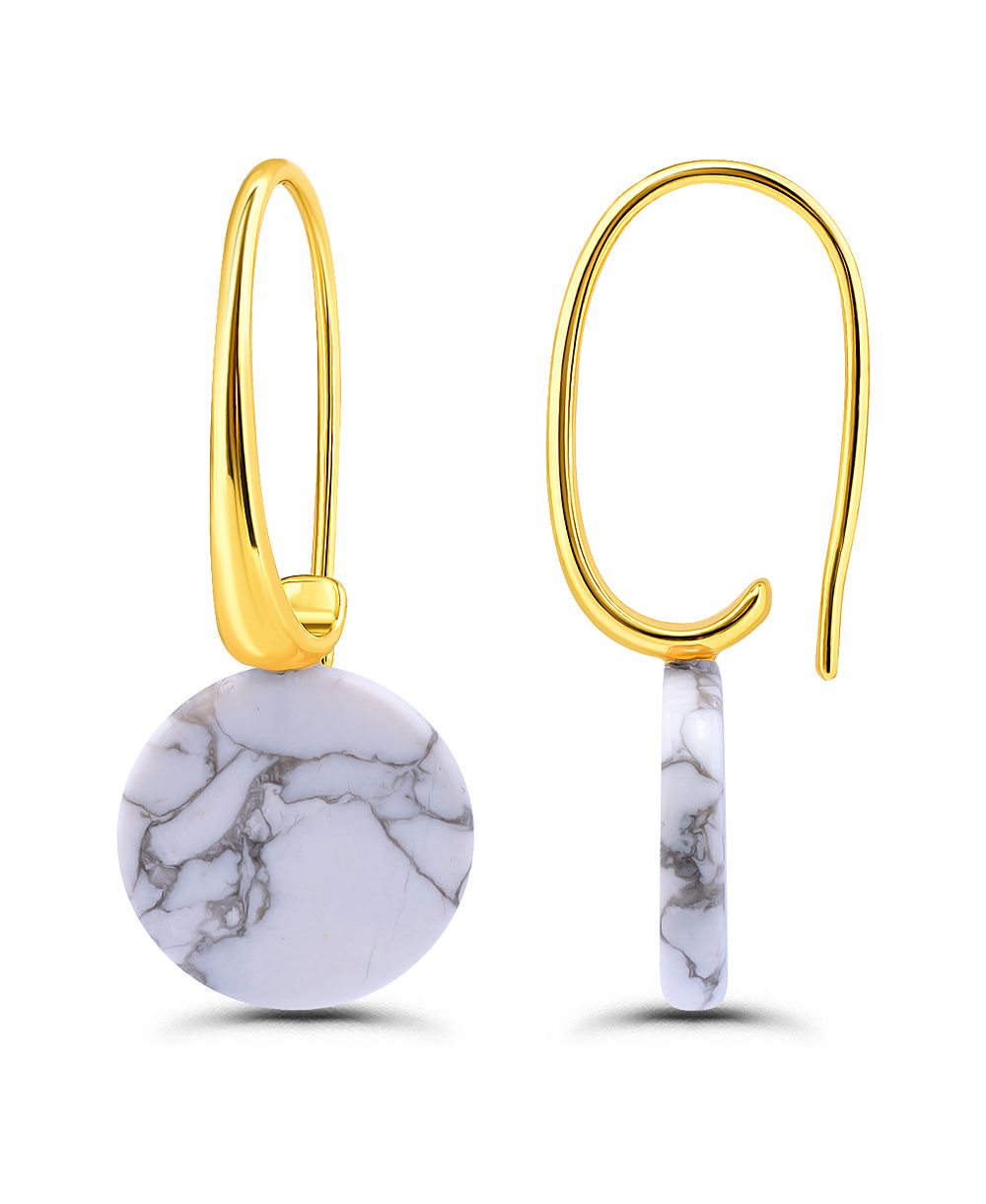 Macy's 14k Gold-Plated Genuine Stone Round Disc Hardwire Fishhook Drop Earrings
