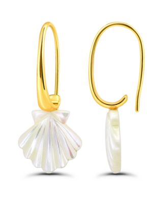 Macy's 14k Gold-Plated Genuine Imitation Pearl Seashell Shape Hardwire Fishhook Drop Earrings