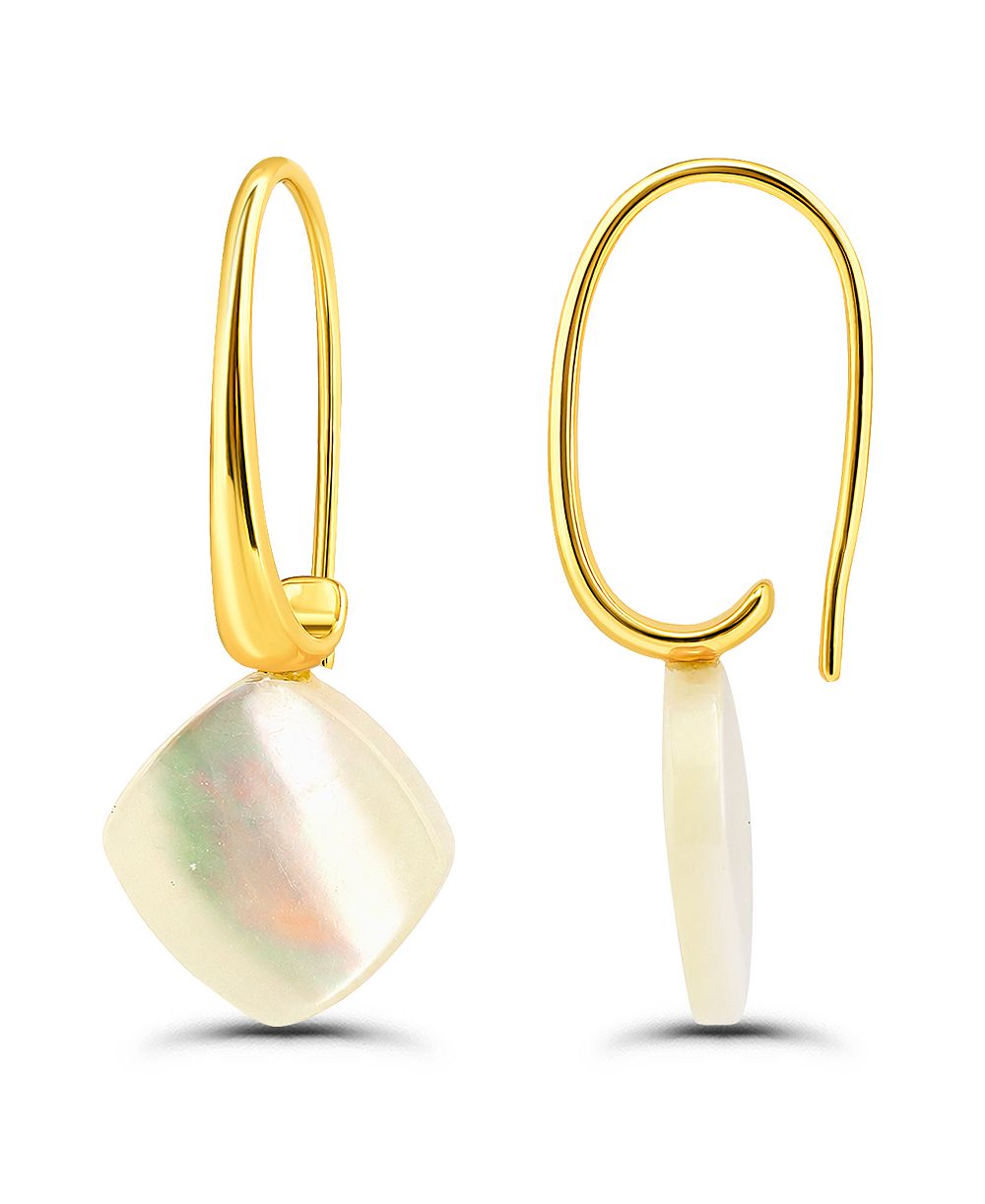 Macy's 14k Gold-Plated Genuine Imitation Pearl Diamond Shape Hardwire Fishhook Drop Earrings