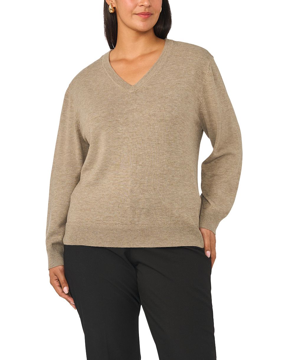Vince Camuto Plus Size V-Neck Long-Sleeve Racking-Trim Sweater