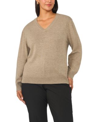 Vince Camuto Plus Size V-Neck Long-Sleeve Racking-Trim Sweater