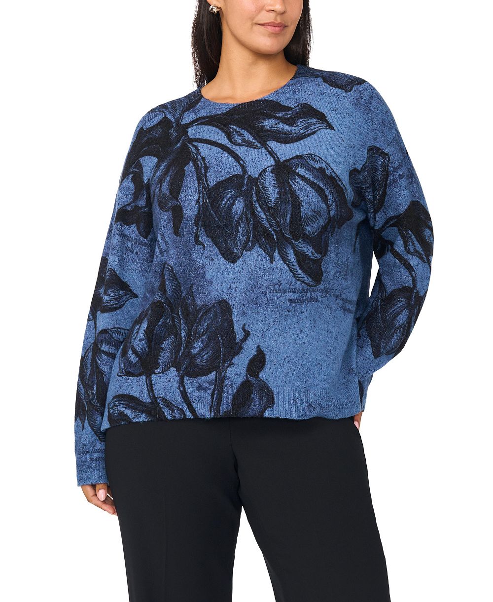 Vince Camuto Plus Size Floral-Print Pullover Sweater