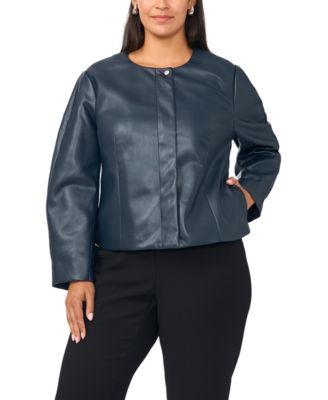 Vince Camuto Plus Size Balloon Sleeve Faux Leather Crewneck Jacket