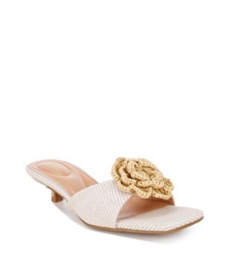 London Rag Womens Sobhina Woven Floral Accent Kitten Heels