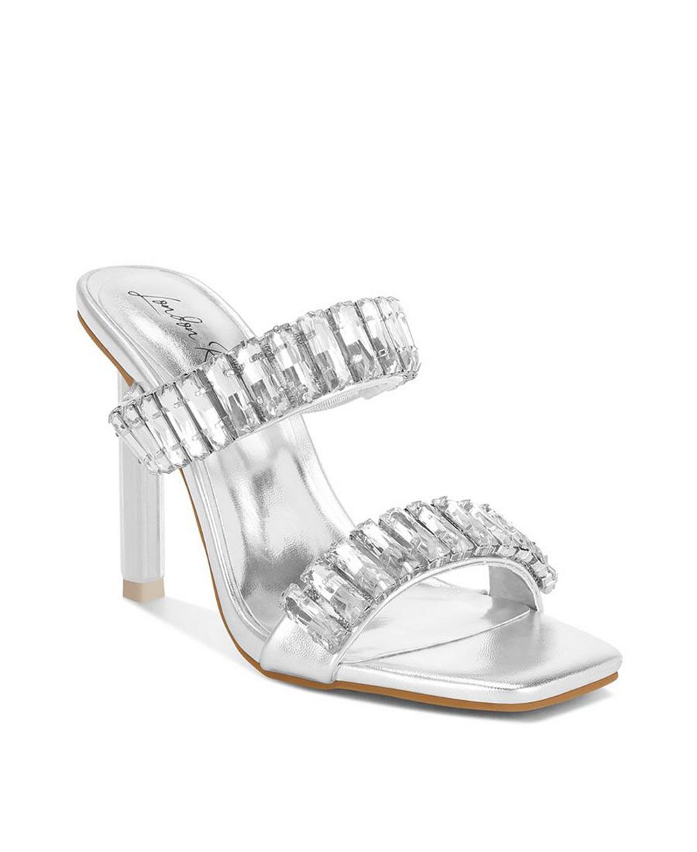 London Rag Womens Leonardi Oversized Crystal Baguette Stone Heels