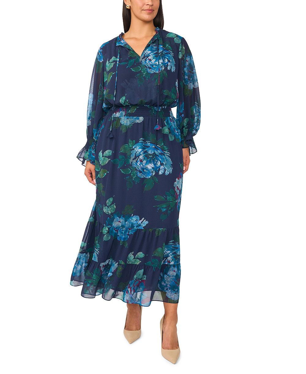 Vince Camuto Plus Size Floral-Smocked Maxi Dress