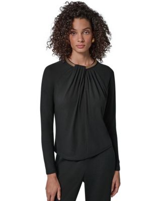 Donna Karan New York женский пуловер с длинными рукавами реглан, вырезом-каплей и декоративной цепочкой на шее