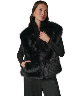 Donna Karan New York Women's Faux Fur Sleeveless Lined Vest Jacket