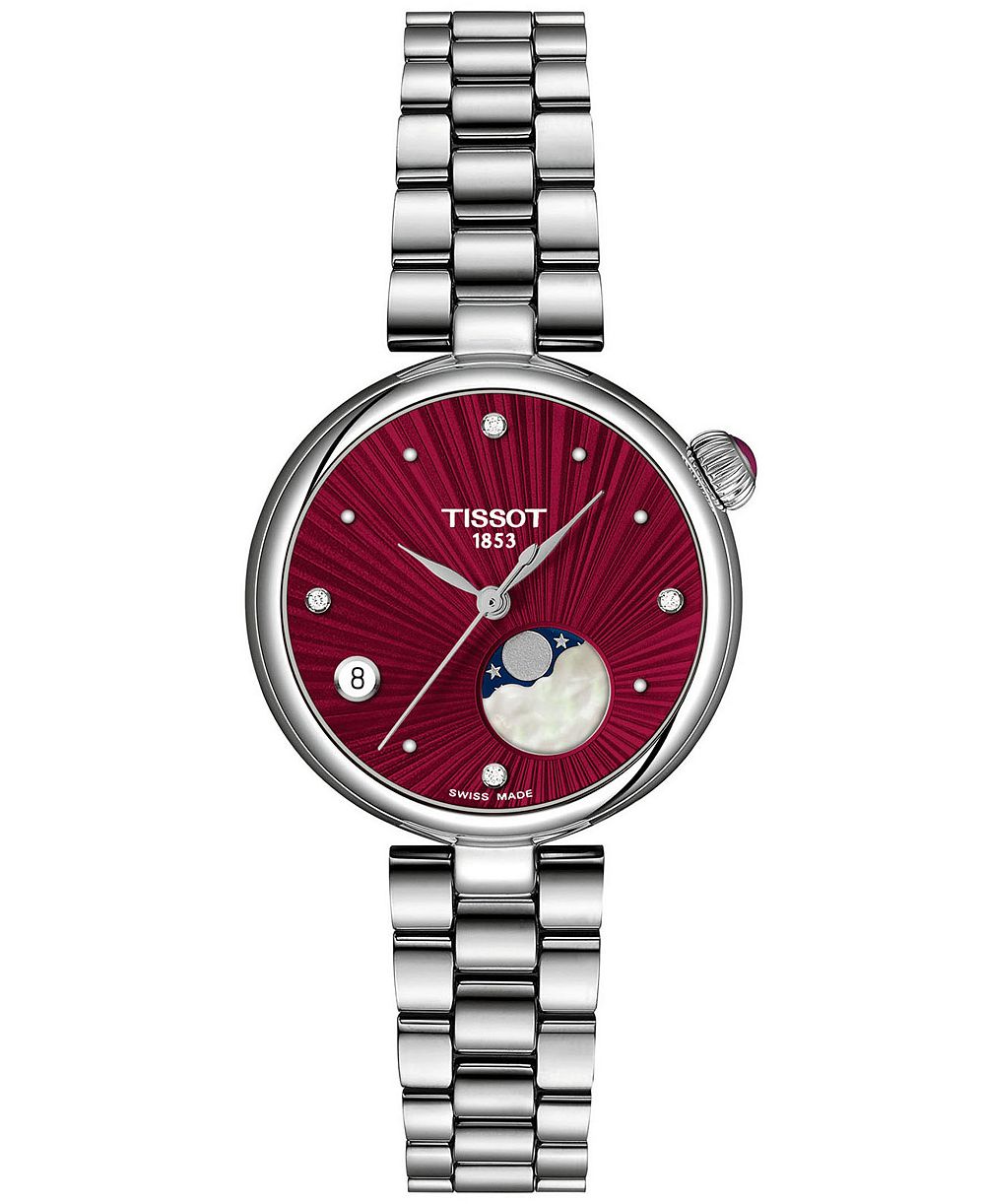 Женские наручные часы Tissot Desir Moonphase Quartz со стальным браслетом серебристого цвета, 29.6 мм