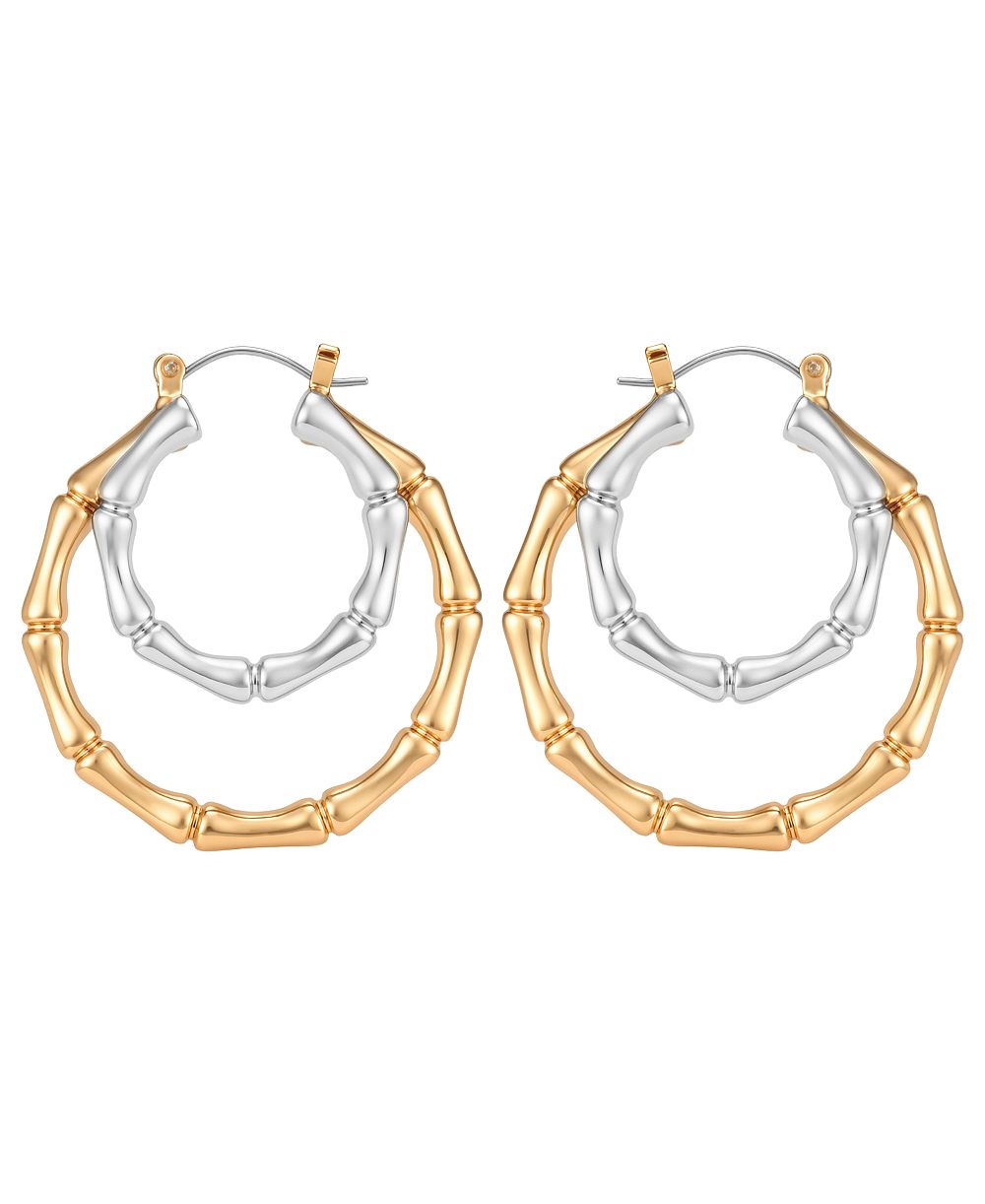 GUESS Two-Tone Mixed Texture Hoop Earrings