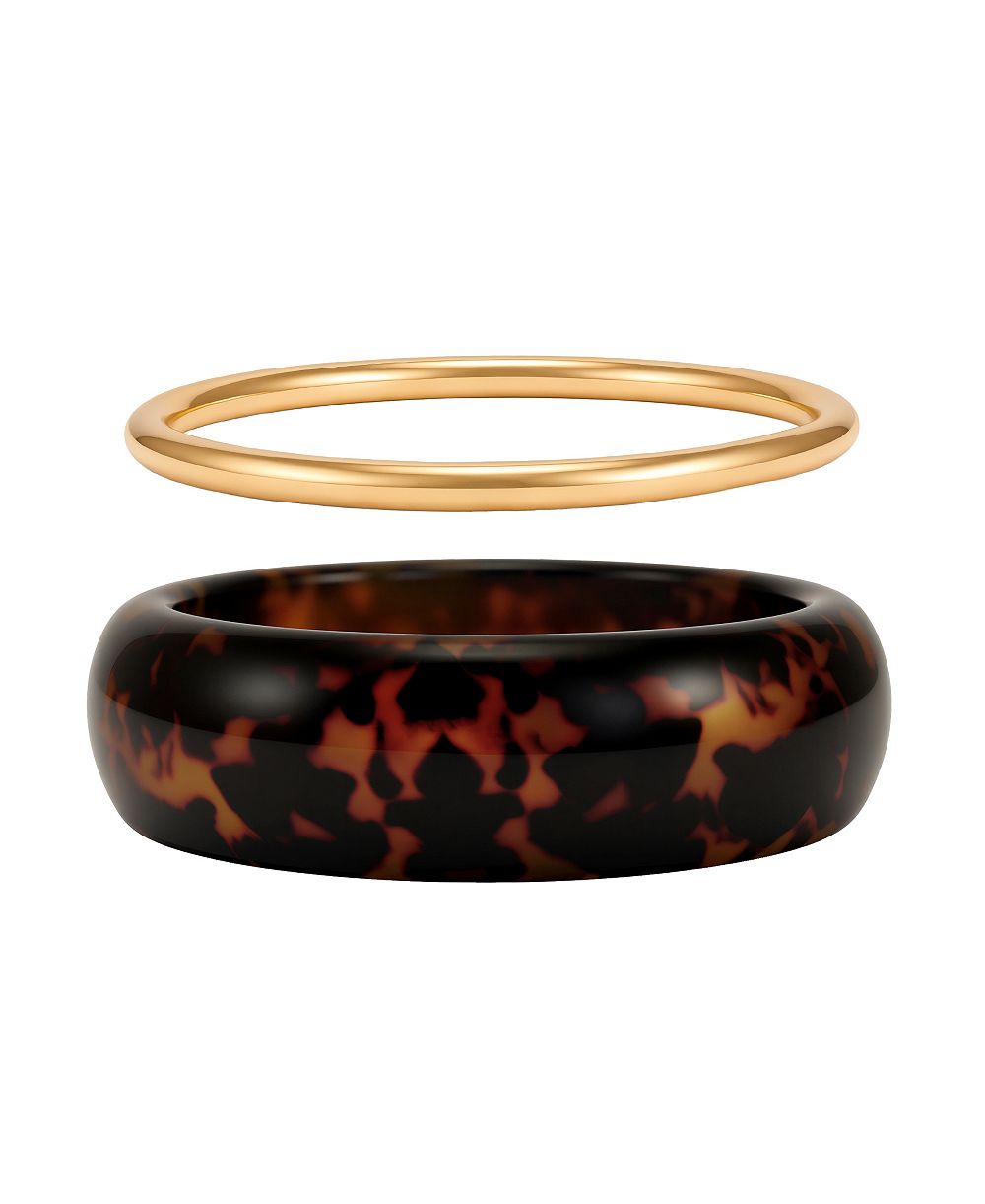 GUESS Gold-Tone Tortoise Hinged Bangle, 2-Piece Set