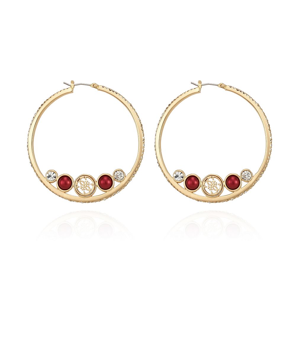 GUESS серьги-кольца с позолотой, имитацией жемчуга и кристаллами