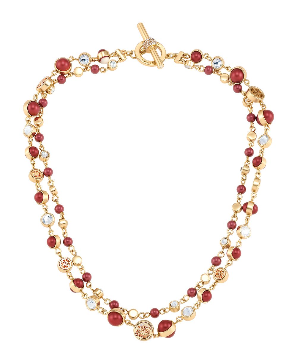 GUESS Gold-Tone Imitation Pearl & Crystal Toggle Necklace