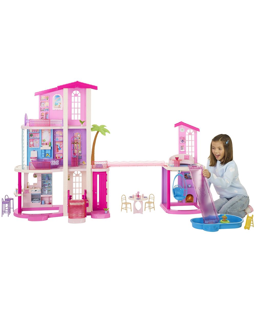 Barbie DreamHouse кукочный дом в 3 этажа с 2 бассейнами, 2 горками и работающим лифтом, 65+ деталей