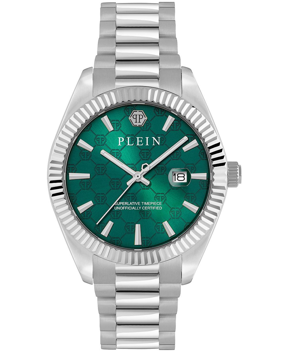 Philipp Plein Date Superlative Men's Silver Stainless Steel Bracelet Watch 40mm