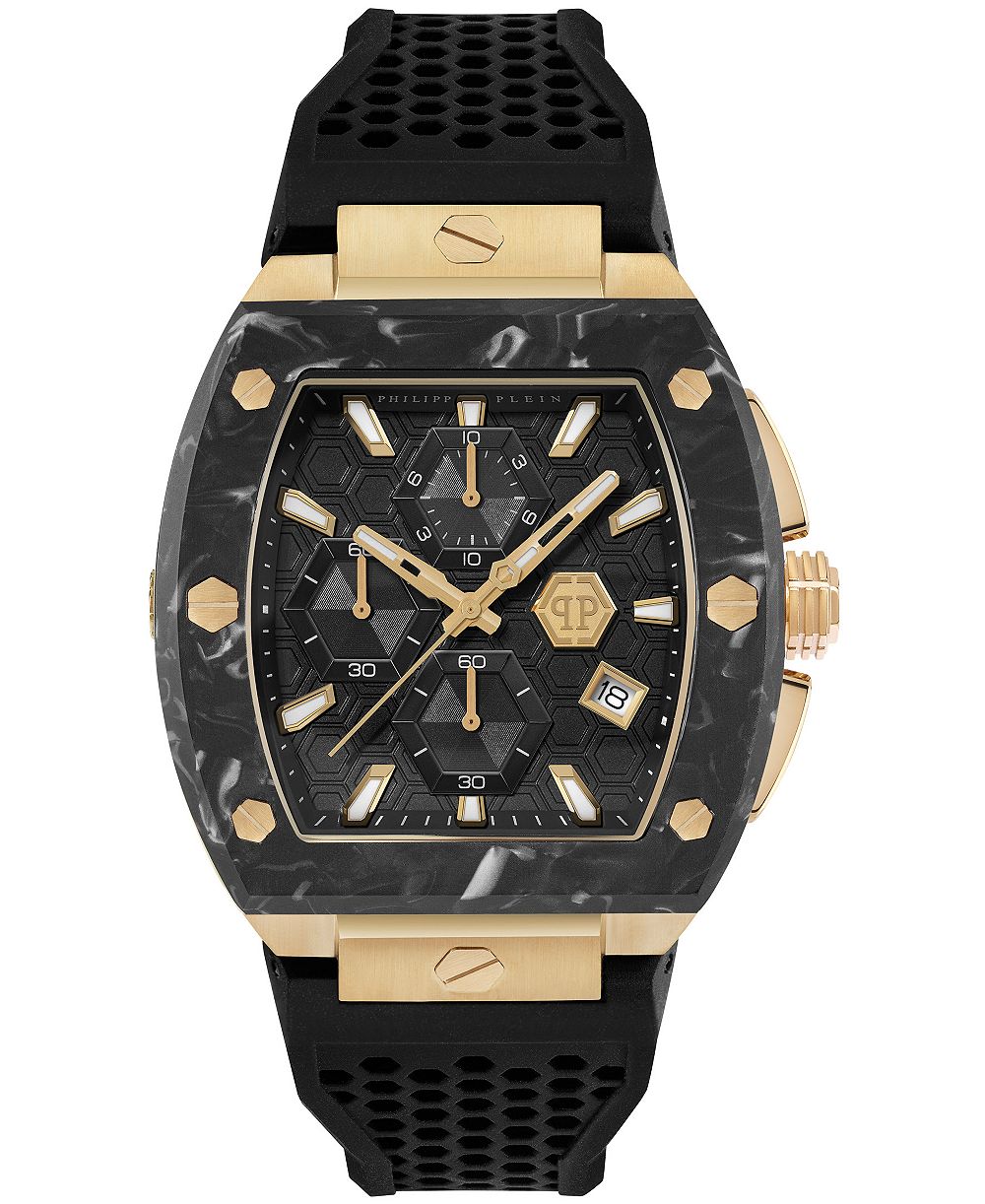 Philipp Plein мужские часы с черным силиконовым ремешком, 44 мм, модель Hexagon Phantom