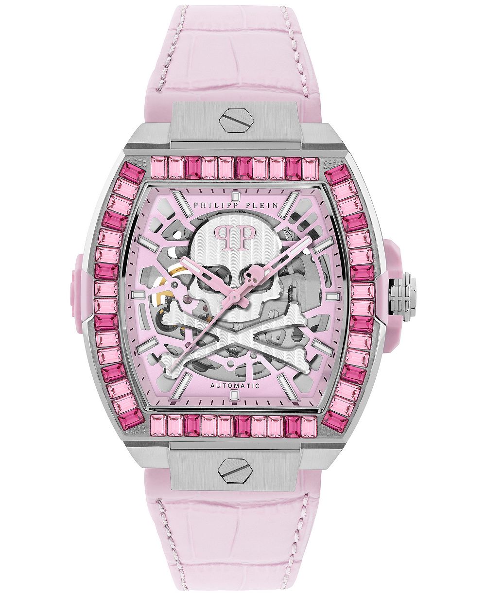 Philipp Plein Skeleton 2.0 Men's Pink Calf Leather Strap Watch 44mm
