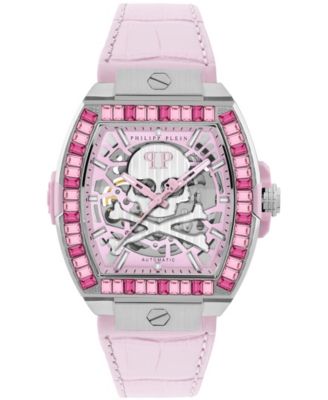 Philipp Plein Skeleton 2.0 мужские розовые наручные часы на кожаном ремешке 44 мм