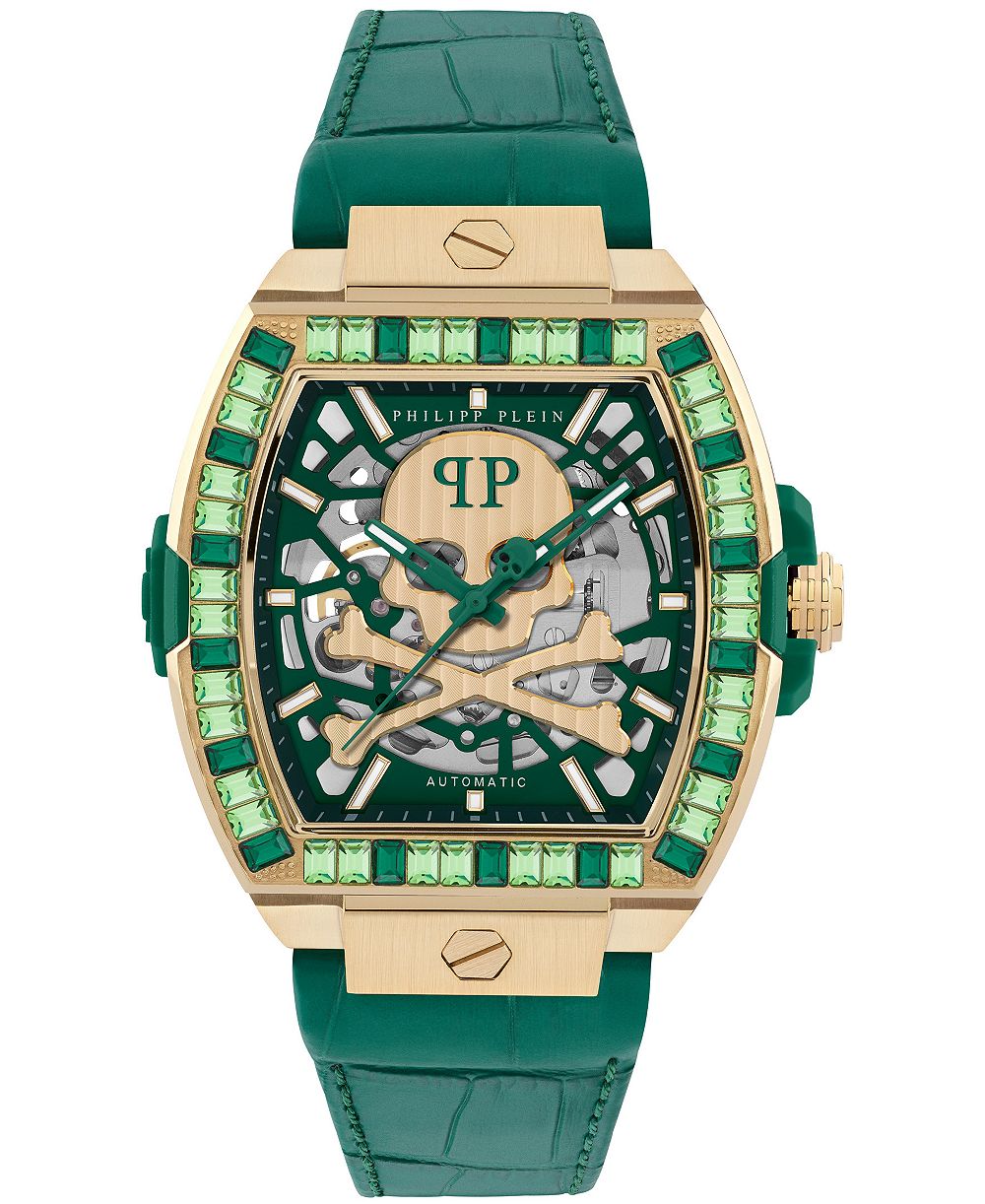 Philipp Plein Skeleton 2.0 Men's Green Calf Leather Strap Watch 44mm