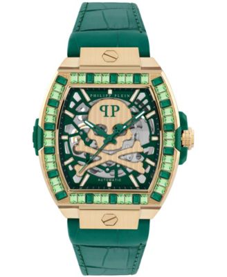 Philipp Plein Skeleton 2.0 мужские зеленые наручные часы на кожаном ремешке 44 мм