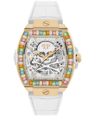 Philipp Plein Skeleton 2.0 Men's White Calf Leather Strap Watch 44mm