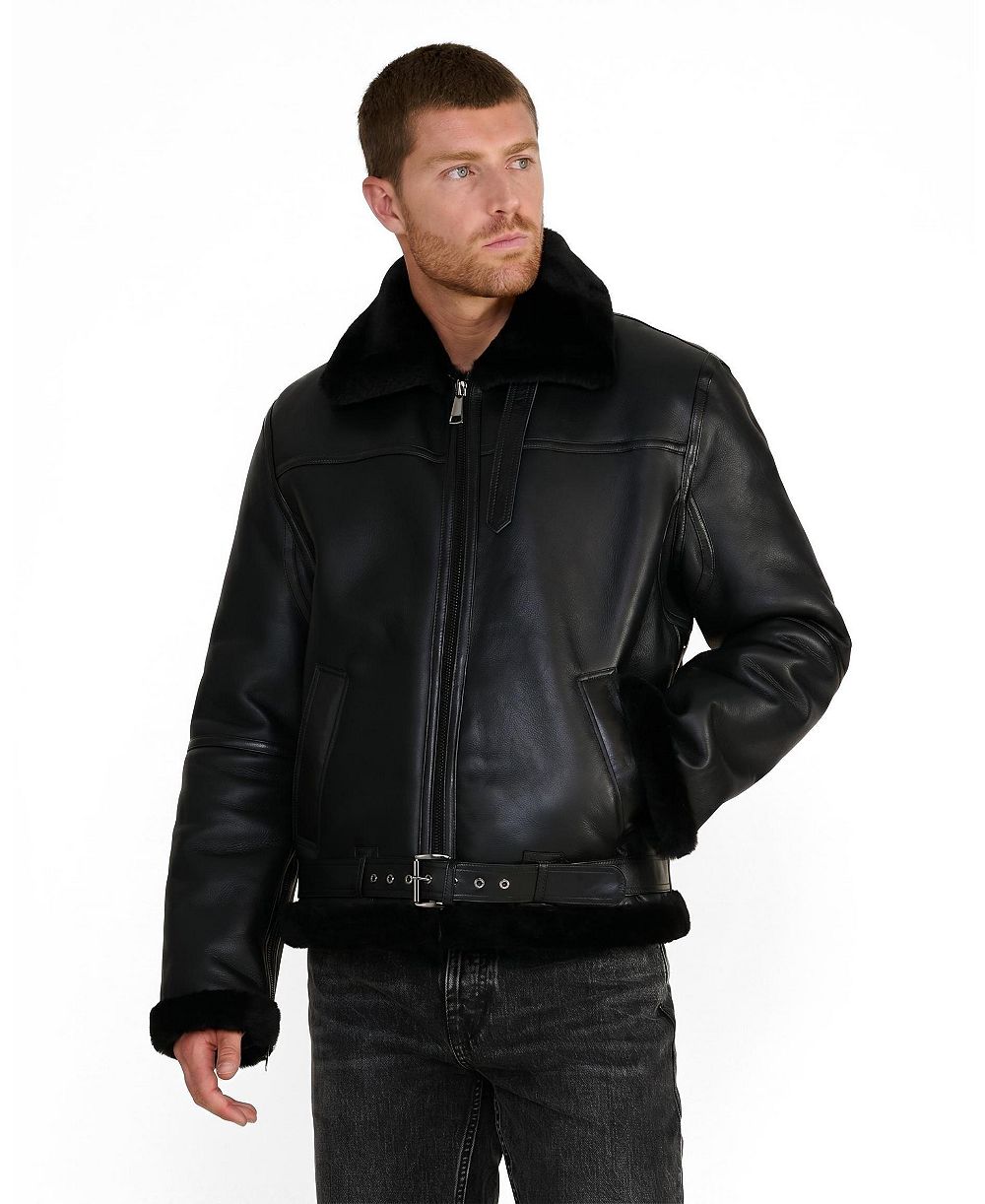 Furniq UK Men's Callahan Black Leather Shearling Jacket
