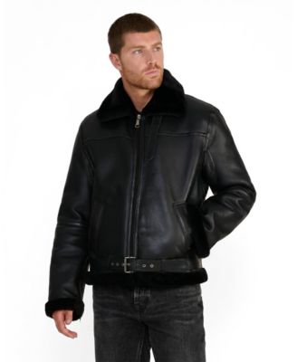 Furniq UK Men's Callahan Black Leather Shearling Jacket