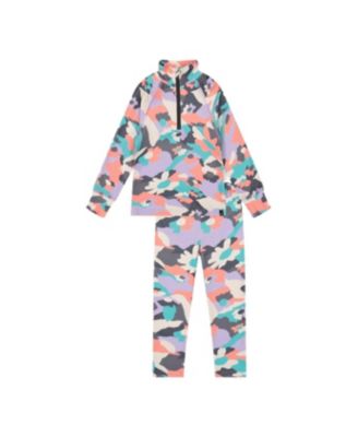 Deux par Deux Toddler Girls (2T-5T) Two Piece Thermal Underwear Coral Camouflage Print