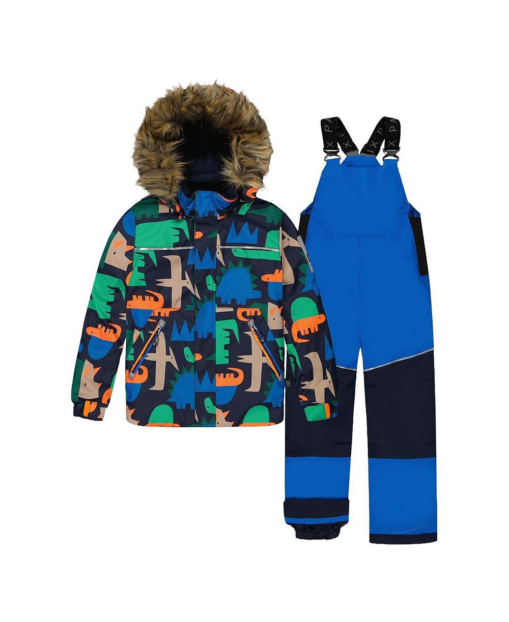 Deux par Deux Little and Big Boy (6-8) Two Piece Discover Snowsuit Dinosaur Print