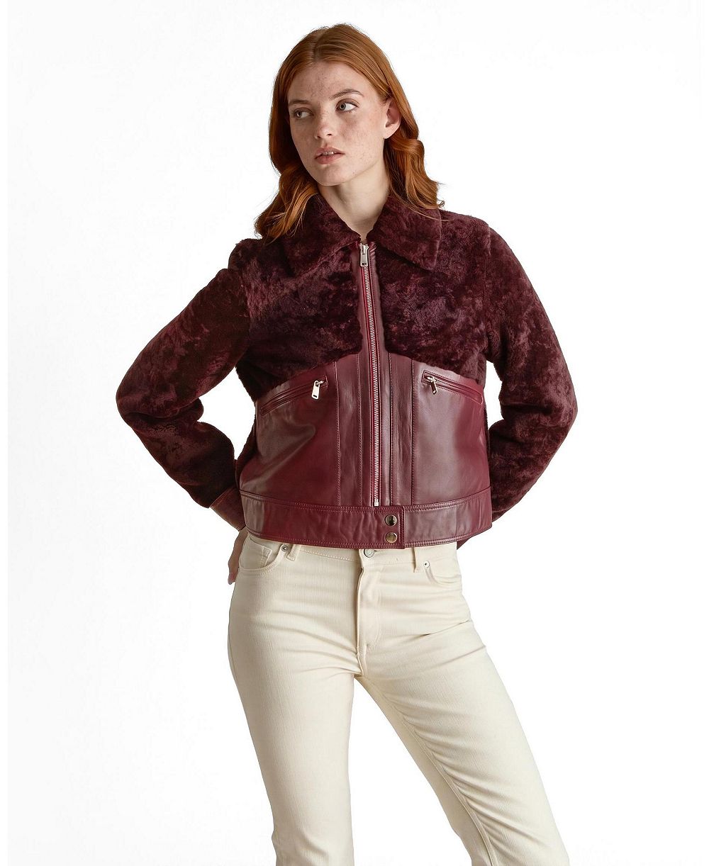 Furniq UK Women's Emery Leather and Shearling Jacket