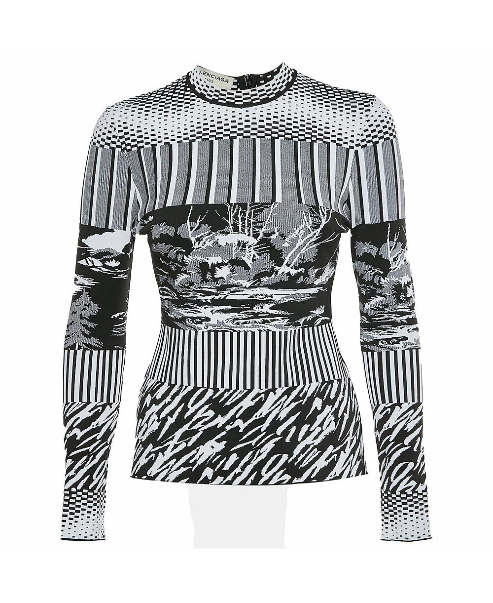 Женский трикотажный топ Balenciaga Mixed-Print Mock Neck