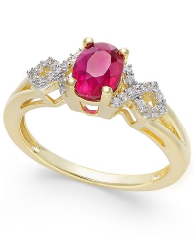 Кольцо с сапфиром и бриллиантом (1/8 ct. t.w.) в 14k золоте