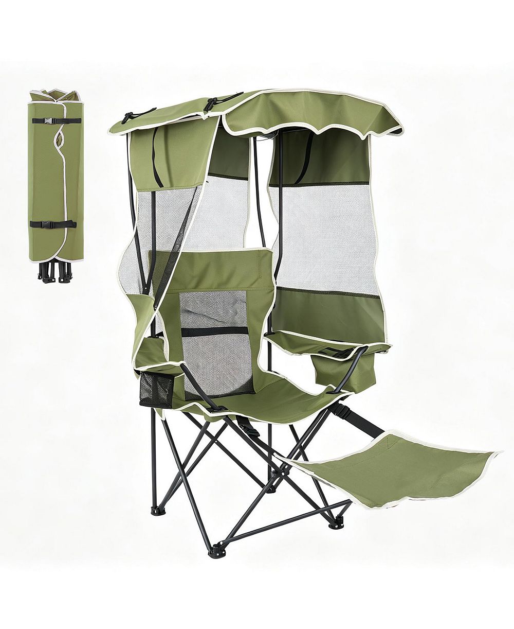 Mooncool Folding Beach Chair Camping Chair with Canopy Shade and Foot Rest with Cooler Bag and Cup Holder Outdoor