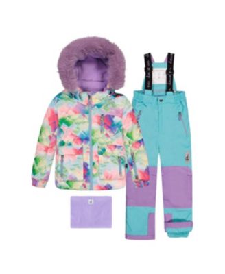 Deux par Deux Big Girls Girl(6-14) Two Piece Play Snowsuit Multicolored with A Diamond Pattern with Turquoise and Purple Pants