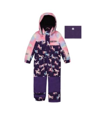 Deux par Deux Toddler Girls ( 2T TO 5T ) One Piece Play Snowsuit Unicorn Print