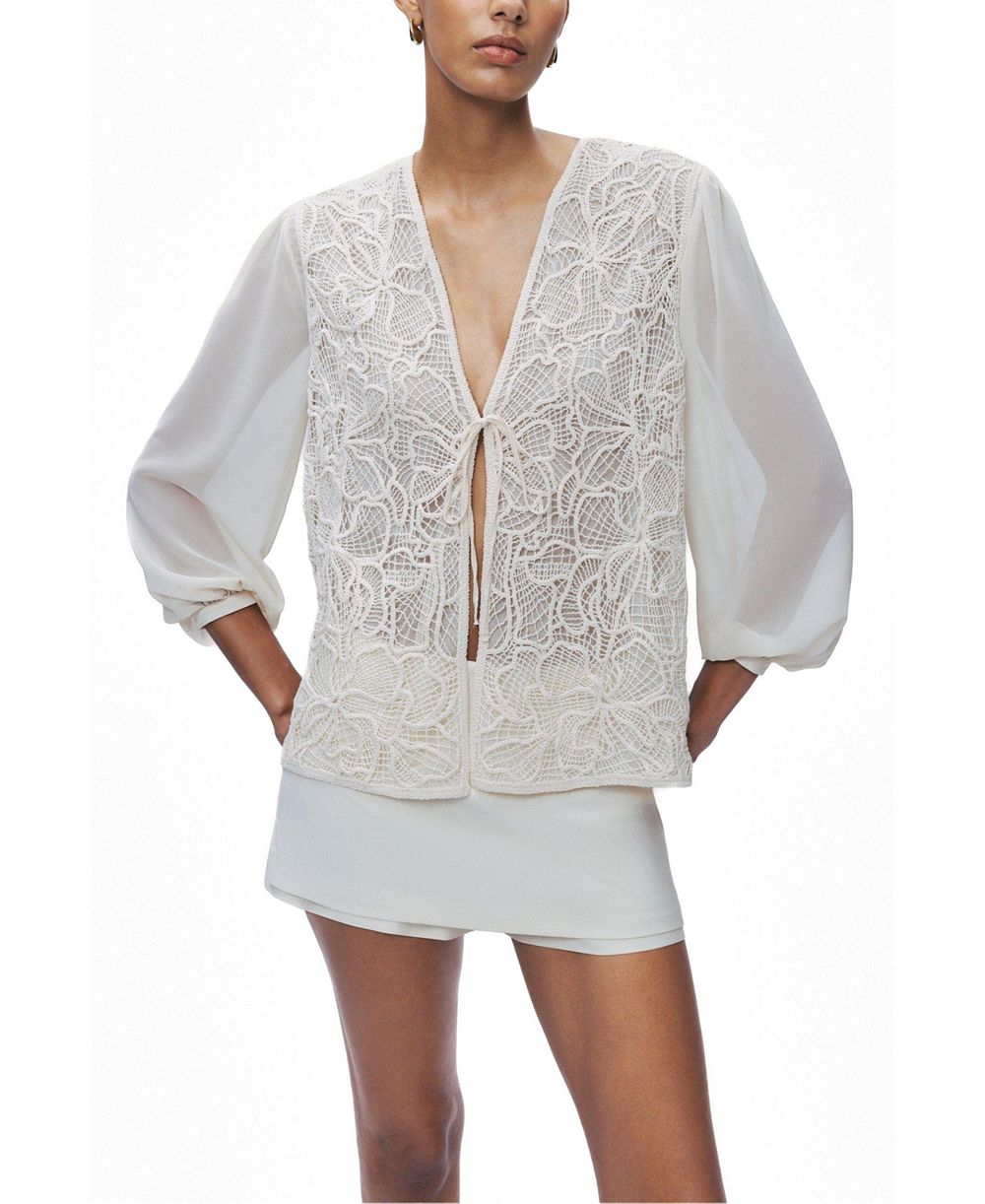 Женская куртка NOCTURNE Floral-Lace V-Neck Sheer Sleeve